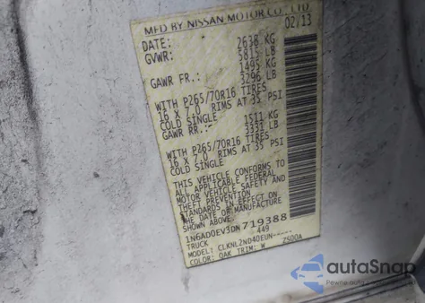 2013 Nissan Frontier Sv from USA, damaged, VIN 1N6AD0EV3DN719388